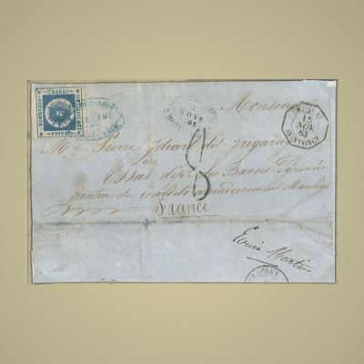 1860 - 120c bleu sur lettre