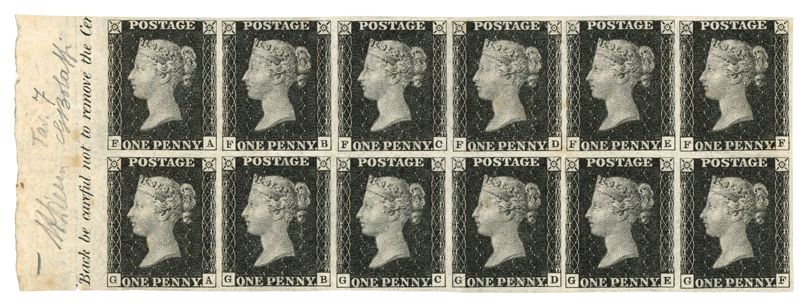 Great Britain 1840 1d black mint block of twelve