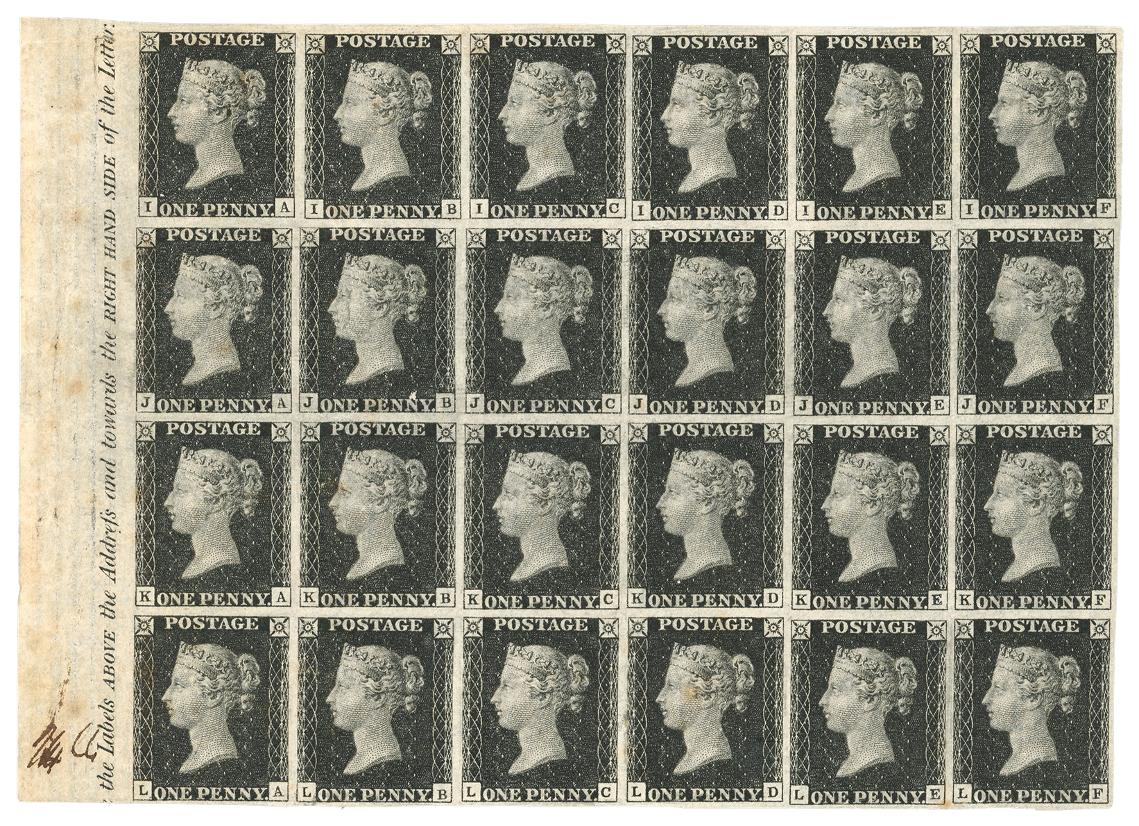 One Penny Black block of 24 from plate seven