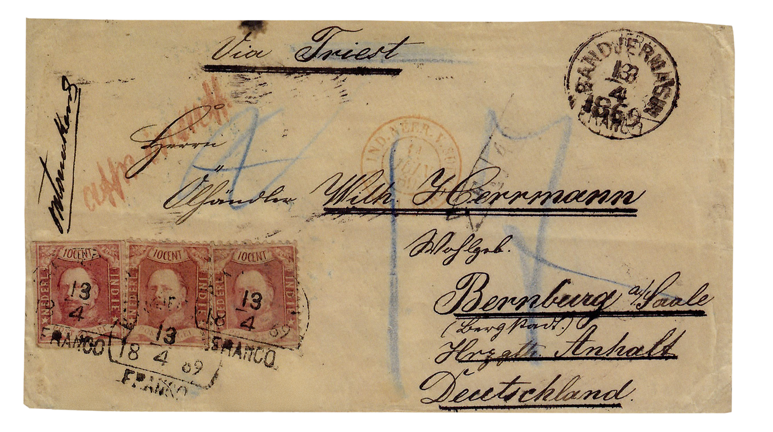 The only known mixed issue franking of 10 cent 1864 and 1868.